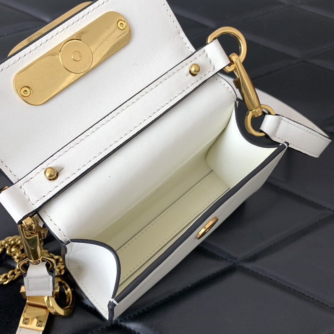 Valentino Garavani Vsling Micro Handbag in Ivory Grainy Calfskin Leather 